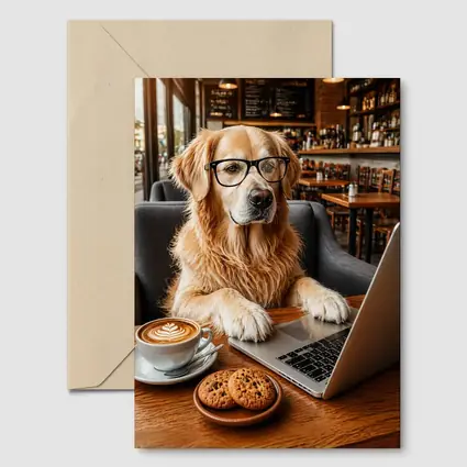 Golden Retriever Working in Coffee Shop