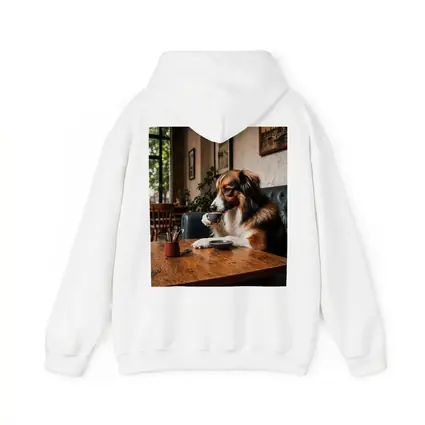Border Collie Drinking Coffee in Cozy Cafe
