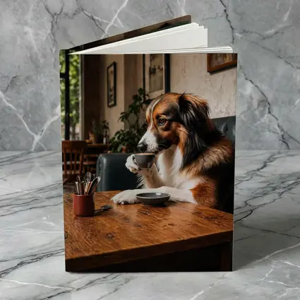 Border Collie Drinking Coffee in Cozy Cafe