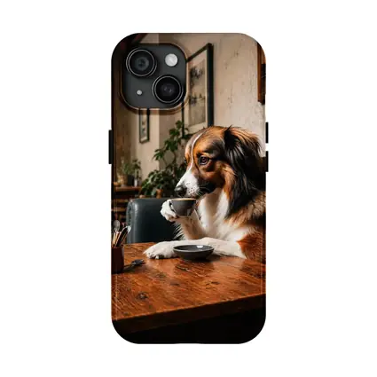 Border Collie Drinking Coffee in Cozy Cafe