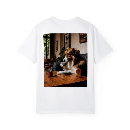 Border Collie Drinking Coffee in Cozy Cafe