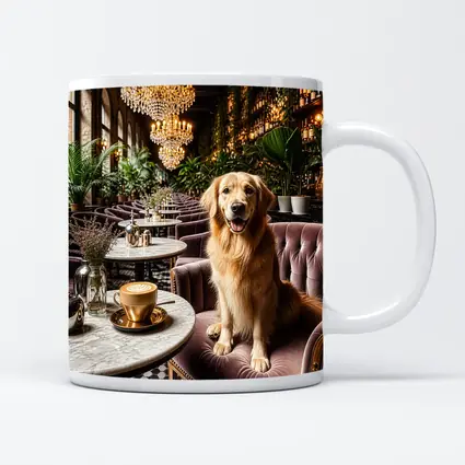 Golden Retriever Relaxing in Elegant Cafe