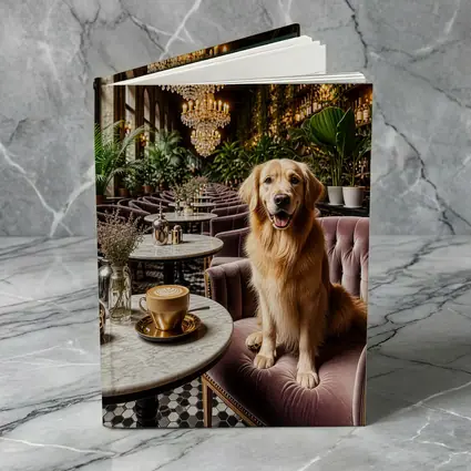 Golden Retriever Relaxing in Elegant Cafe