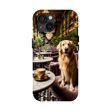 Golden Retriever Relaxing in Elegant Cafe