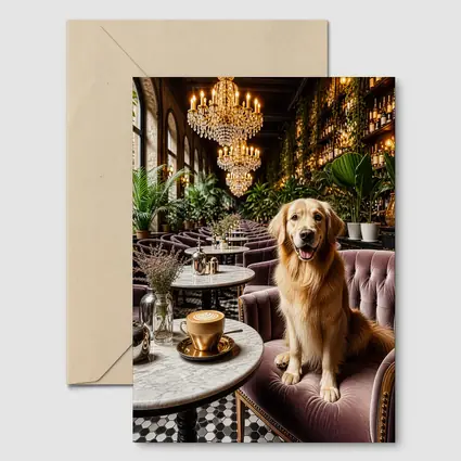 Golden Retriever Relaxing in Elegant Cafe