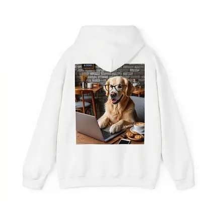 Golden Retriever Working Laptop Cozy Cafe