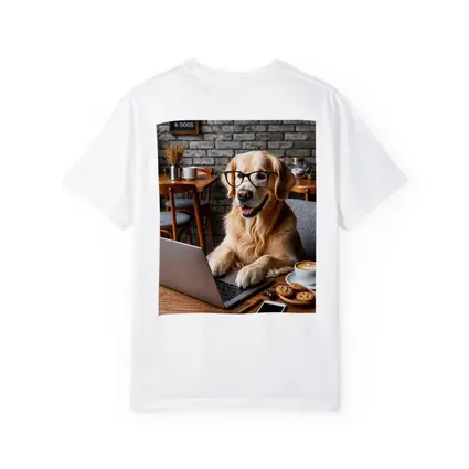 Golden Retriever Working Laptop Cozy Cafe