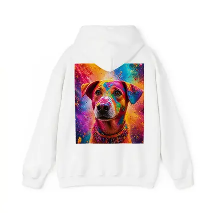 Happy Dog Covered in Colorful Holi Powder
