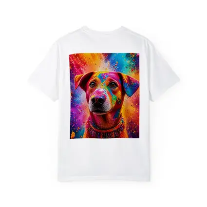 Happy Dog Covered in Colorful Holi Powder
