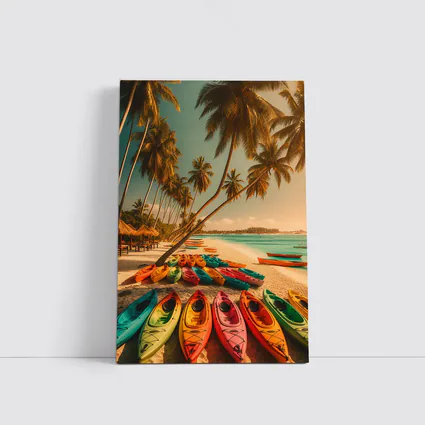 Colorful Kayaks Tropical Beach Palm Trees