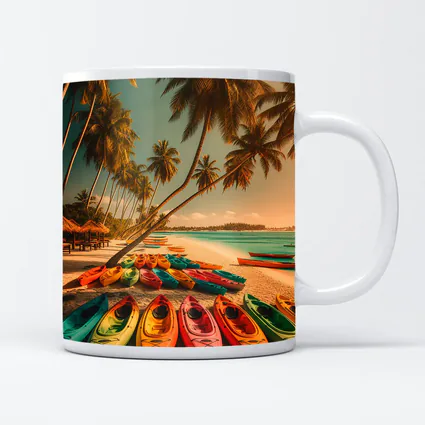 Colorful Kayaks Tropical Beach Palm Trees
