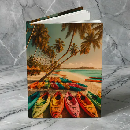 Colorful Kayaks Tropical Beach Palm Trees