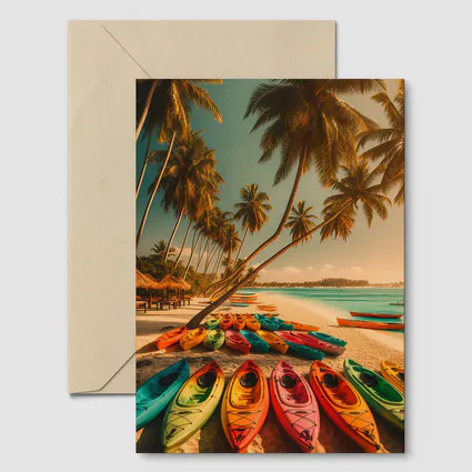 Colorful Kayaks Tropical Beach Palm Trees