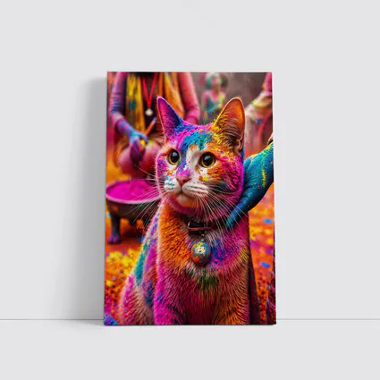 Colorful Cat Covered in Holi Powder