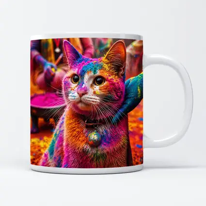 Colorful Cat Covered in Holi Powder