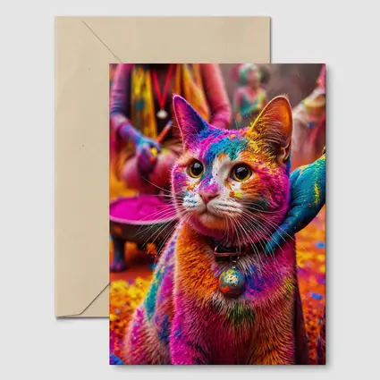 Colorful Cat Covered in Holi Powder