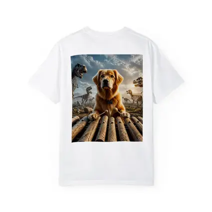 Golden Retriever Playing Xylophone With Dinosaur Skeletons