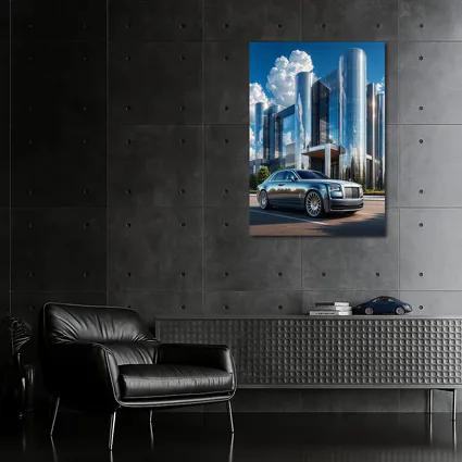 Rolls Royce Ghost Parked Before Glass Tower