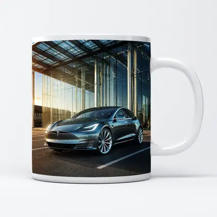 Tesla Model S Outside Glass Building