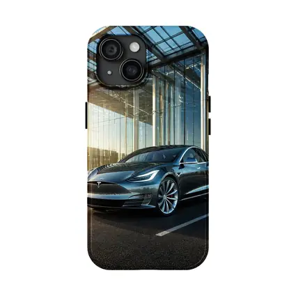 Tesla Model S Outside Glass Building
