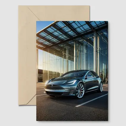 Tesla Model S Outside Glass Building