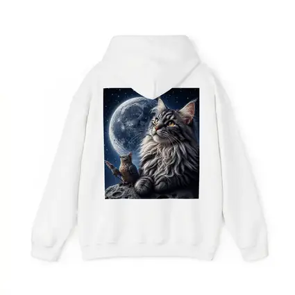 Maine Coon Cat and Bird Moon Night