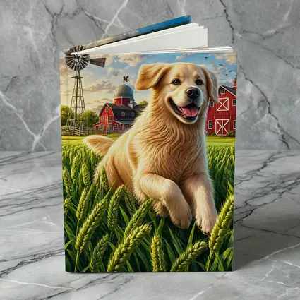 Golden Retriever Running Through Farm Wheat Field