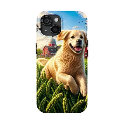 Golden Retriever Running Through Farm Wheat Field