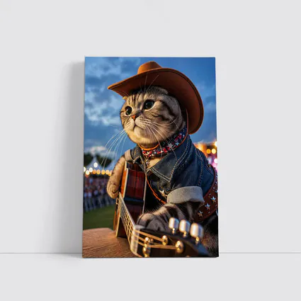 Cowboy Cat Playing Guitar at Festival
