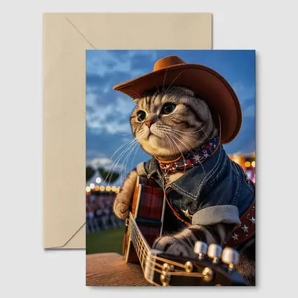 Cowboy Cat Playing Guitar at Festival