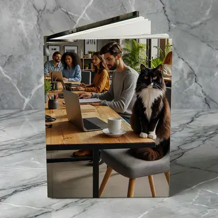 Black White Cat Cozy Office Workspace