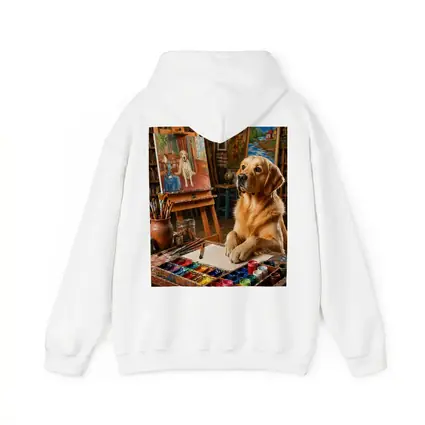 Golden Retriever Artist Painting in Studio