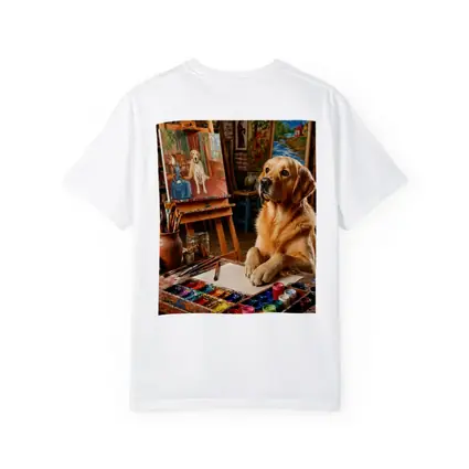 Golden Retriever Artist Painting in Studio