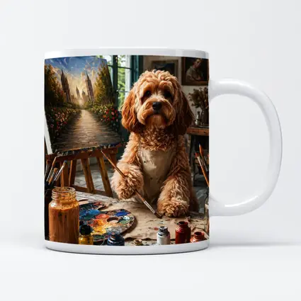 Goldendoodle Artist Painting in Studio Workshop