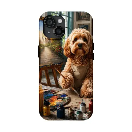 Goldendoodle Artist Painting in Studio Workshop