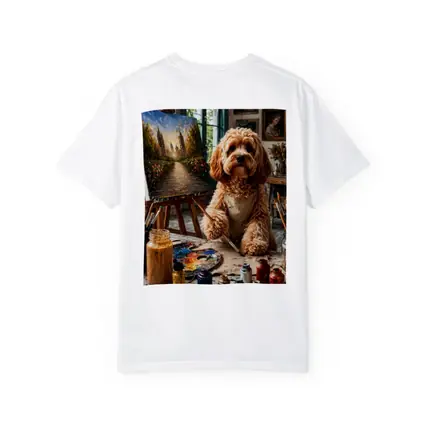 Goldendoodle Artist Painting in Studio Workshop