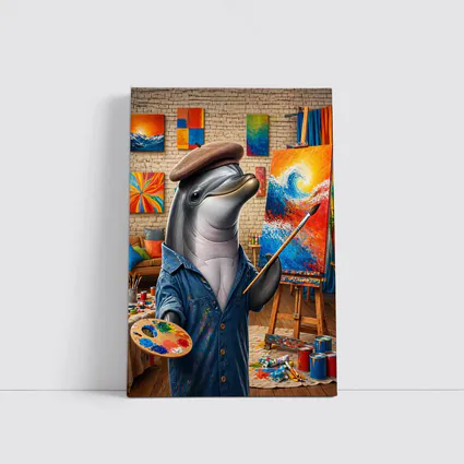 Dolphin Artist Painting in Colorful Art Studio