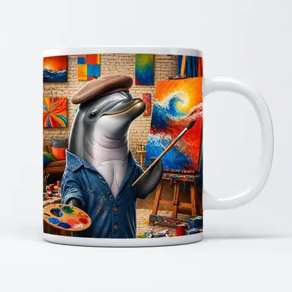 Dolphin Artist Painting in Colorful Art Studio