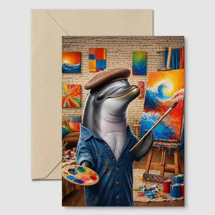 Dolphin Artist Painting in Colorful Art Studio