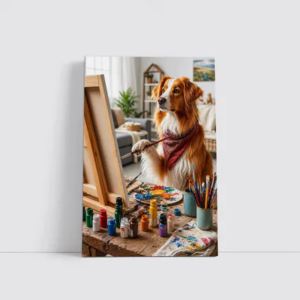 Golden Retriever Dog Painting in Art Studio