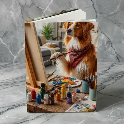 Golden Retriever Dog Painting in Art Studio