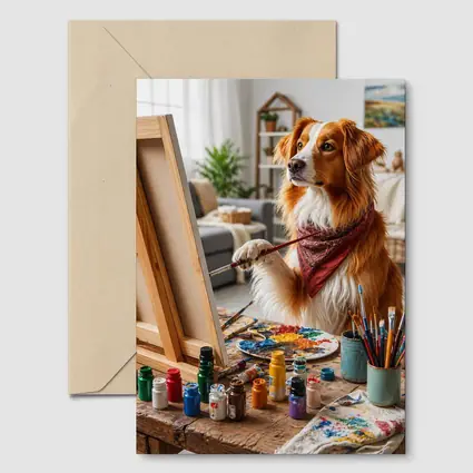 Golden Retriever Dog Painting in Art Studio