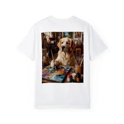 Golden Retriever Artist Painting in Studio