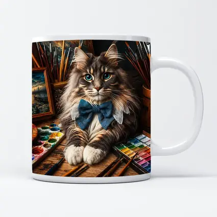 Maine Coon Cat Artist With Paintbrushes