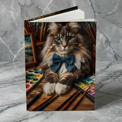 Maine Coon Cat Artist With Paintbrushes