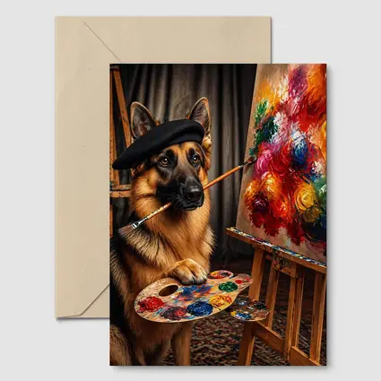 German Shepherd Artist Painter Beret Studio