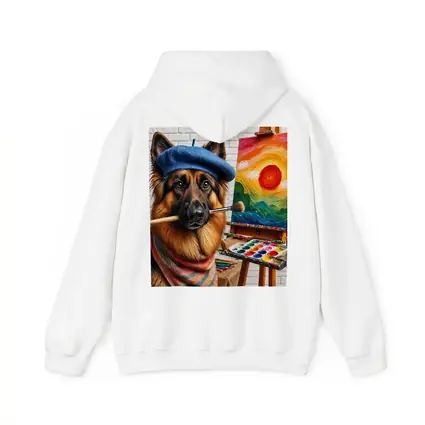 German Shepherd Artist Painting Colorful Sunset Canvas