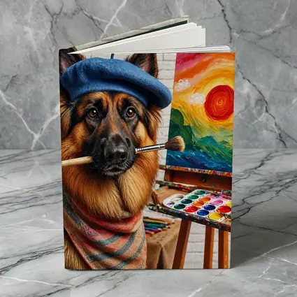 German Shepherd Artist Painting Colorful Sunset Canvas
