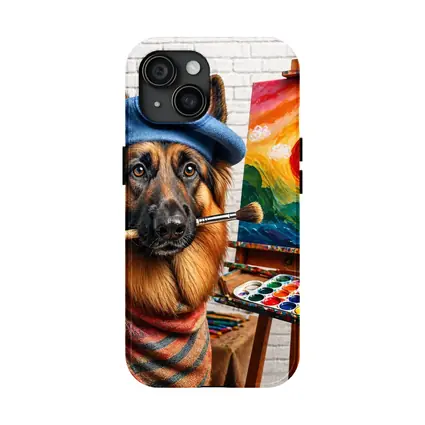 German Shepherd Artist Painting Colorful Sunset Canvas