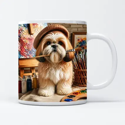 Shih Tzu Artist Dog Wearing Beret Studio
